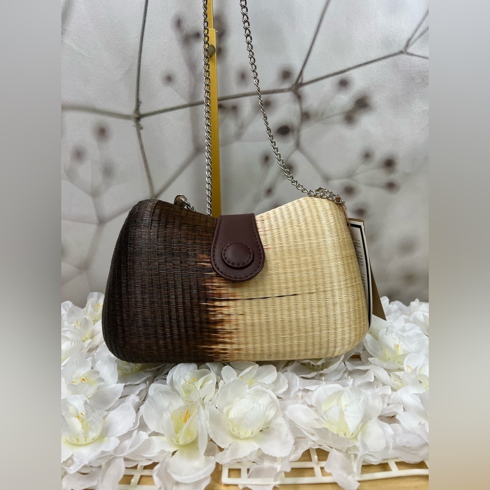 Vintage Le Sac Straw Round Hard Case Purse With Chain Handle NEW